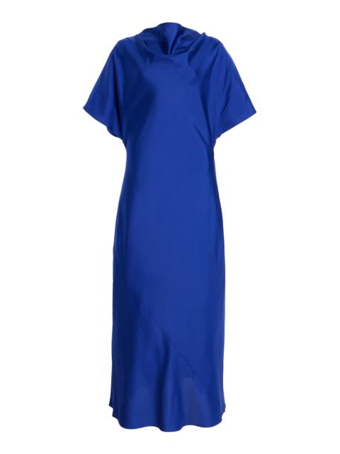 RÓHE Draped Silk Dress blue