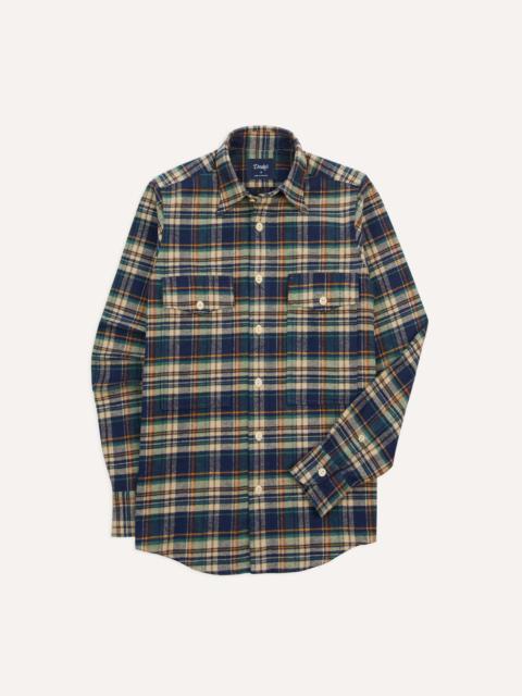 Drake's Indigo Check Cotton Two-Pocket Work Shirt