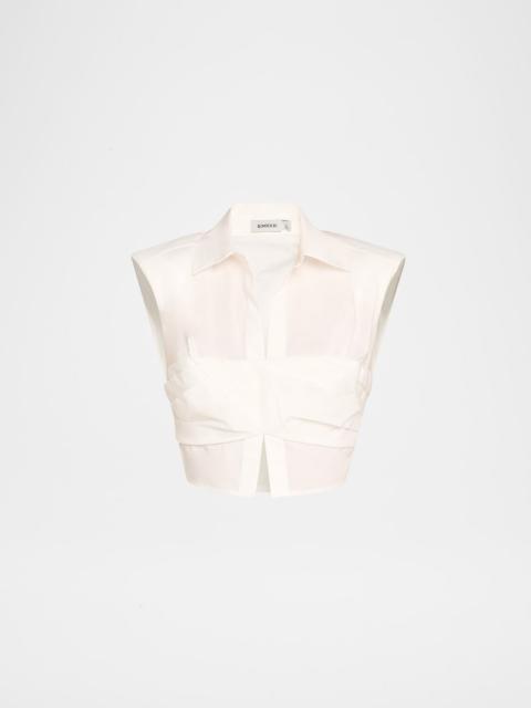 SIMKHAI Emie Cropped Box-Sleeve Cotton Poplin Top