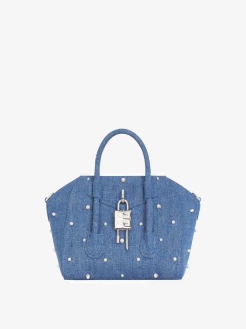 Givenchy MINI ANTIGONA LOCK BAG IN DENIM WITH PEARLS
