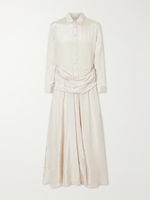 ABADIA Draped Crinkled-satin Midi Dress