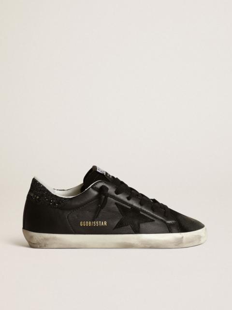 Golden Goose Super-Star in black nappa with black star and glitter heel tab