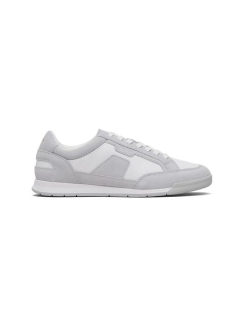 BOSS Gray & White Satin Low Sneakers
