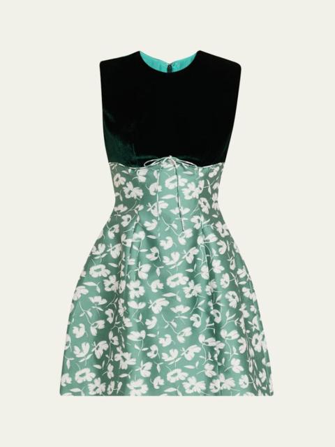 markarian Jolie Velvet Empire-Waist Floral Brocade Mini Dress