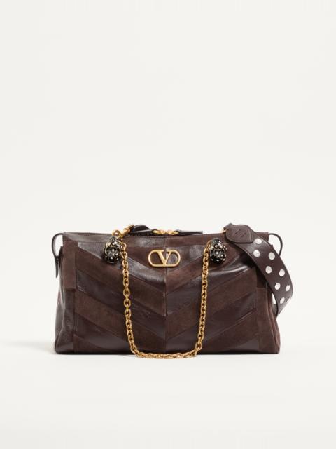 Valentino VALENTINO GARAVANI PANTHEA MEDIUM SHOULDER BAG IN SUEDE AND NAPPA WITH CHEVRON MOTIF