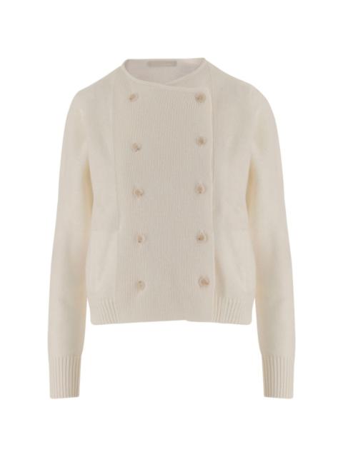 Allude double-breasted collarless cardigan