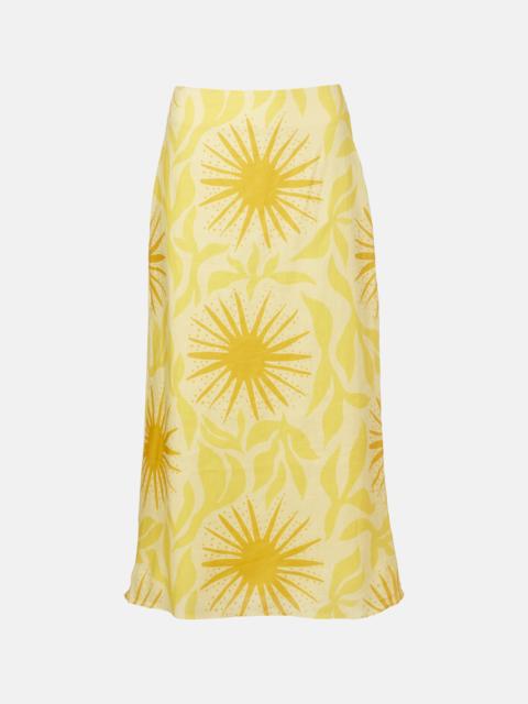 CALA de la CRUZ Fabiana printed linen midi skirt