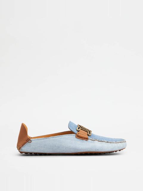 Tod's GOMMINO MULES IN DENIM AND LEATHER - LIGHT BLUE, BROWN
