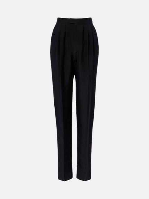 SAINT LAURENT Pleated silk straight pants