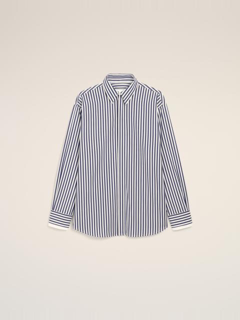 AMI Paris BLUE LARGE STRIPED COTTON SHIRT WITH REMOVABLE COLLAR