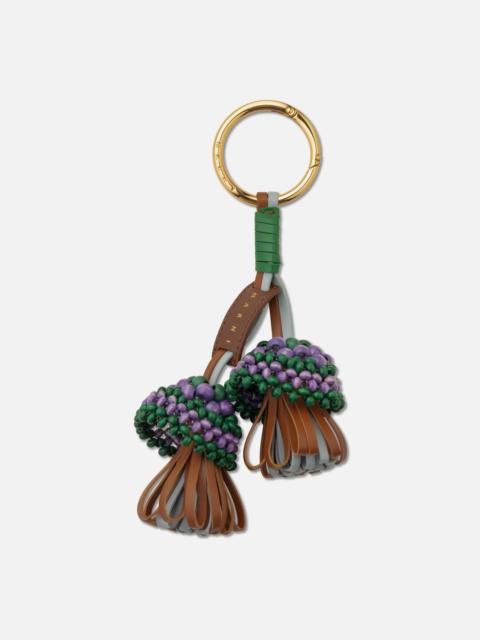 Marni LEATHER KEYRING WITH WOODEN BEAD DETAIL