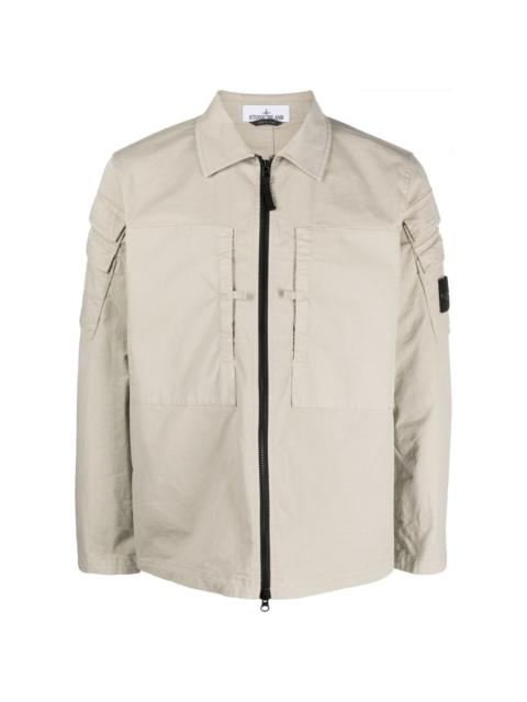 Compass-patch zip-up shirt jacket