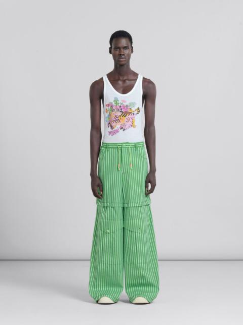 Marni GREEN STRIPED ORGANIC POPLIN HYBRID CARGO PANTS