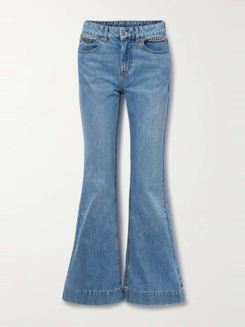 + NET SUSTAIN Iconic chain-embellished high-rise flared jeans