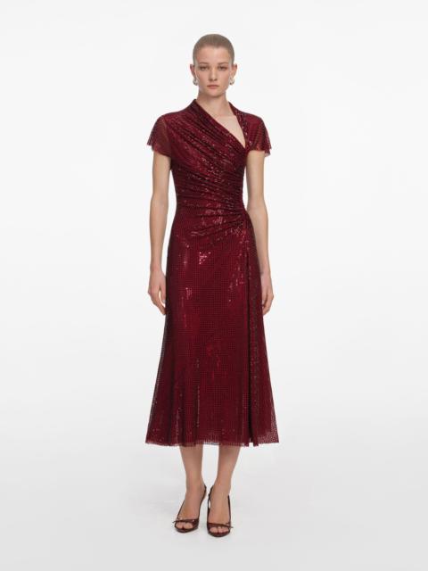 self-portrait Red Rhinestone Drape Midi Dress