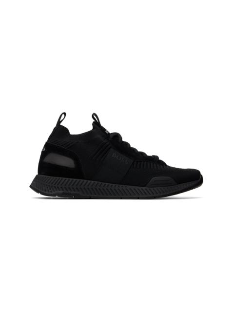 BOSS Black Suede Trim Knitted Upper Sneakers