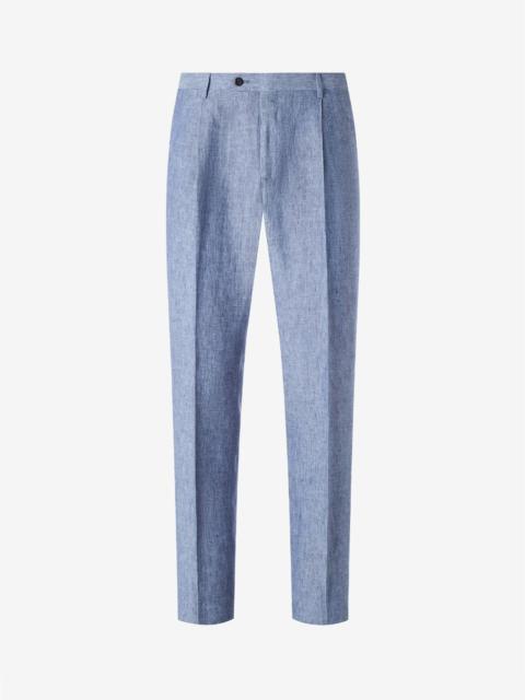 CORNELIANI Single-dart denim blue trousers made from pure linen chambray