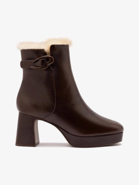 Larroudé Dolly Verona Low Boot In Brown Leather And Natural Shearling