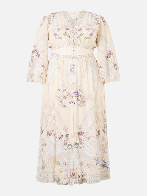 CAMILLA KIMONO SLEEVE DRESS WITH SHIRRING DETAIL LACED WITH LOVE