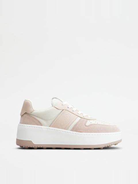 Tod's PLATFORM SNEAKERS IN LEATHER - PINK, OFF WHITE, WHITE