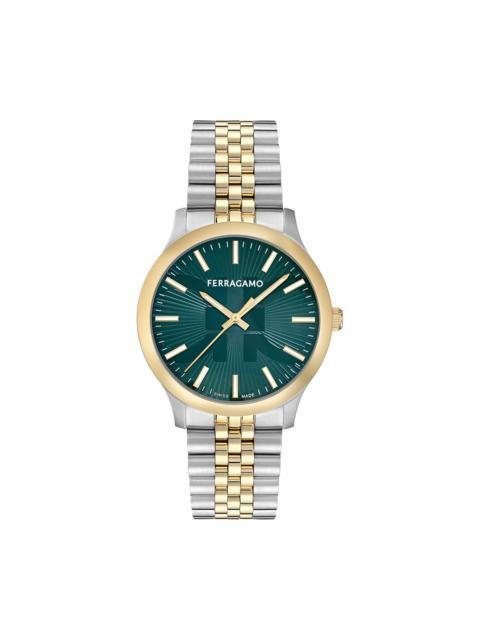 FERRAGAMO Men's Ren Goldtone & Silvertone Ion-Plated Stainless Steel Bracelet Watch 40MM - Two Tone Green Dial