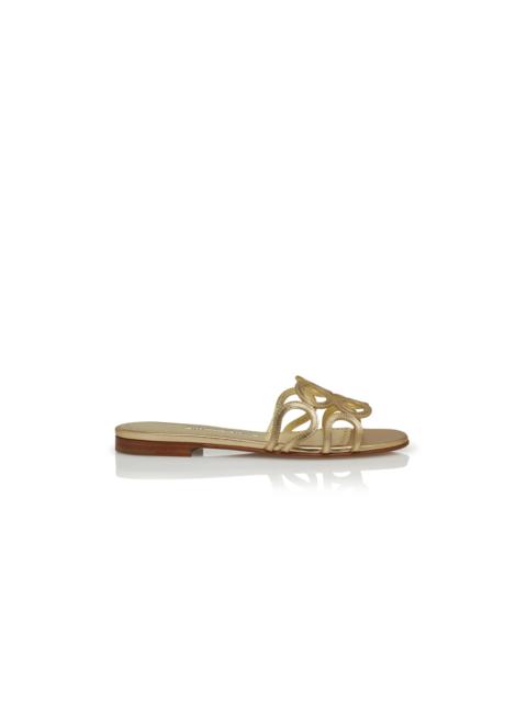 Manolo Blahnik Gold Nappa Leather Open Toe Flat Mules