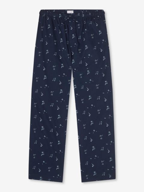 Derek Rose Men's Lounge Trousers Nelson 91 Cotton Batiste Navy