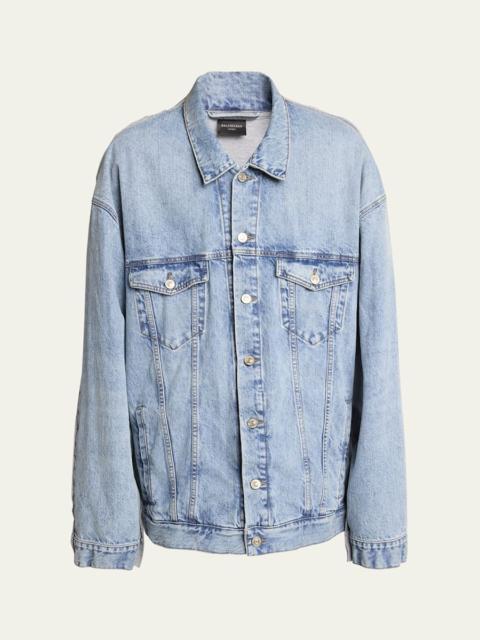 BALENCIAGA Men's Pieced Denim and Terry Trucker Jacket