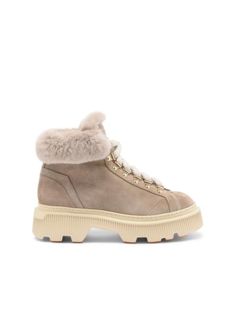 Santoni Women's taupe suede hiking boot with fur
