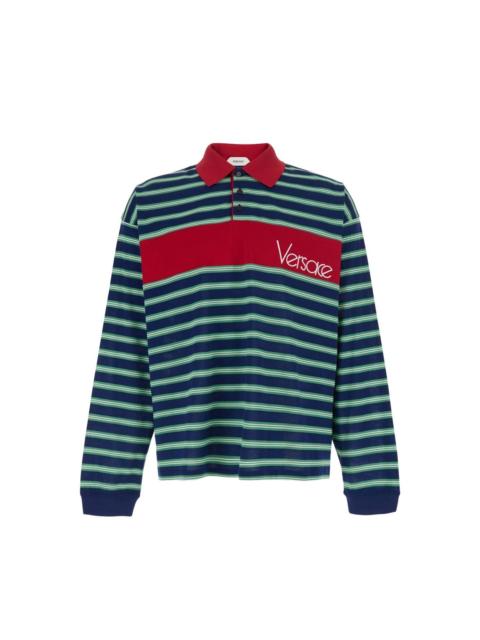 VERSACE Logo-detail striped long-sleeve polo shirt