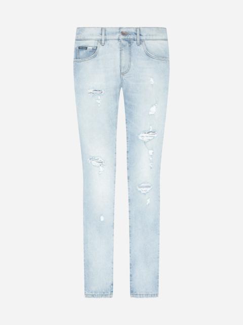 Dolce & Gabbana Light blue skinny stretch jeans with rips