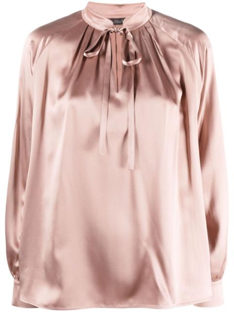 pleat-detail silk satin blouse