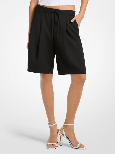 MICHAEL KORS Stretch Wool Blend Twill Pleated Track Shorts