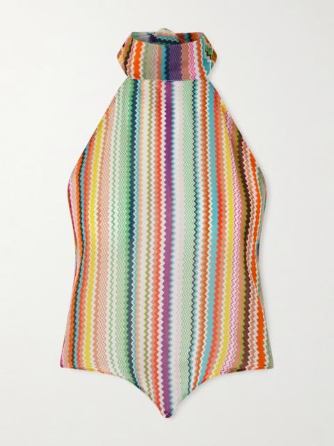 Missoni Striped Cotton And Silk-blend Crepe De Chine Halterneck Top