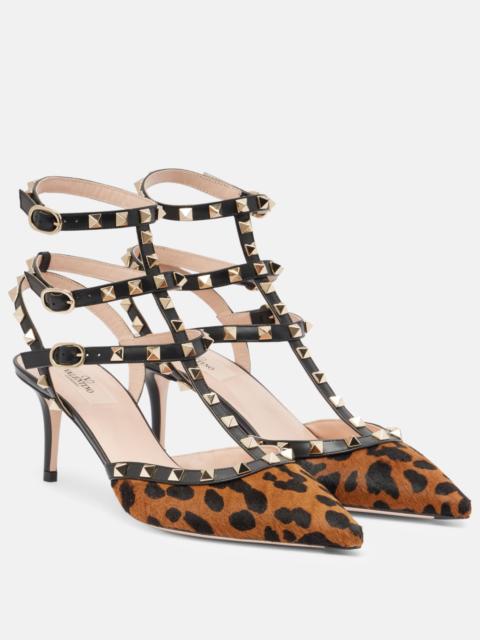 Valentino Rockstud leopard-print calf-hair sandals