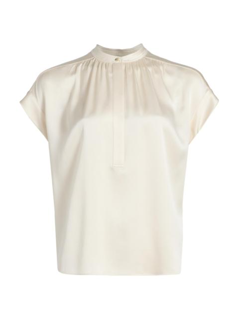 Vince Women's Silk Gathered Neck Cap-Sleeve Blouse - Creme