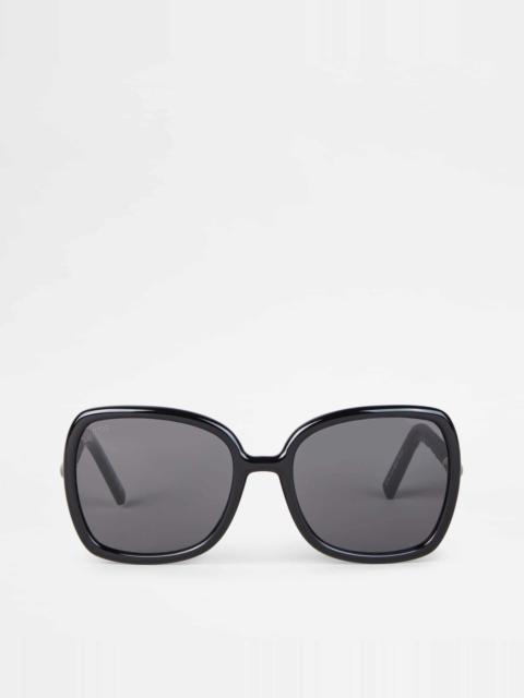 Tod's SUNGLASSES WITH TEMPLE IN LEATHER - BLACK