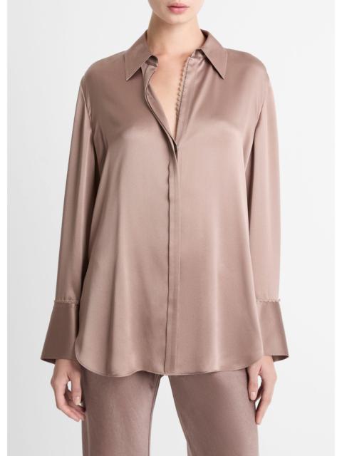 Vince Lace-Trim Silk Relaxed Shirt