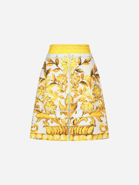 Short majolica-print brocade skirt