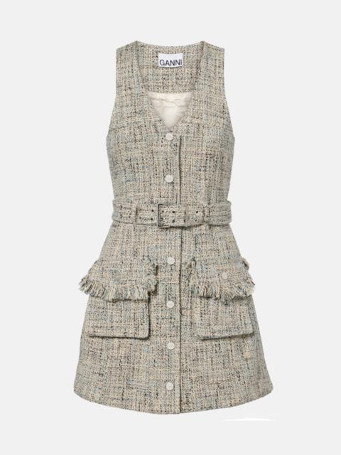 GANNI Belted tweed minidress