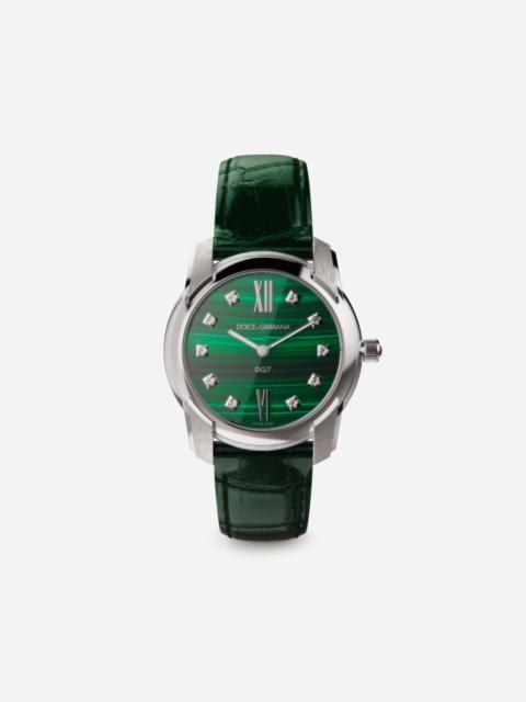 DG7 watch in steel with malachite and diamonds