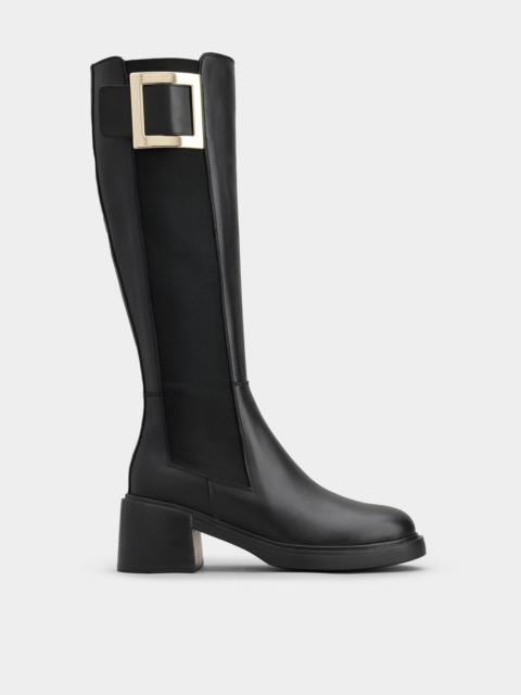 Roger Vivier Viv' Rangers Metal Buckle Chelsea Boots in Leather