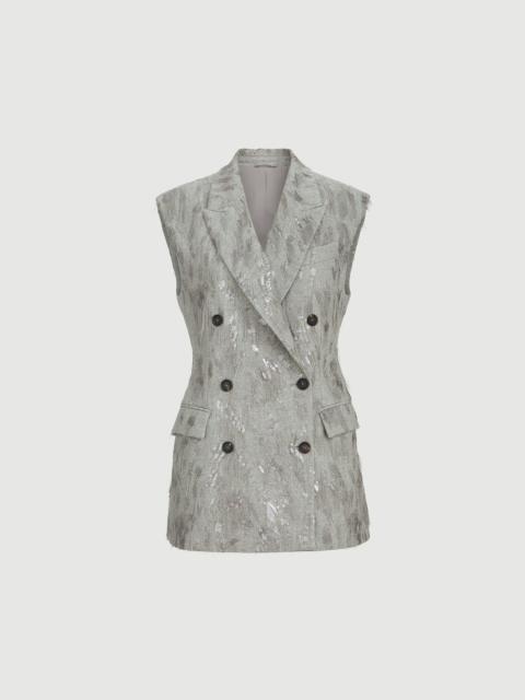 Brunello Cucinelli Virgin wool and cashmere twill flannel vest with dazzling lynx embroidery