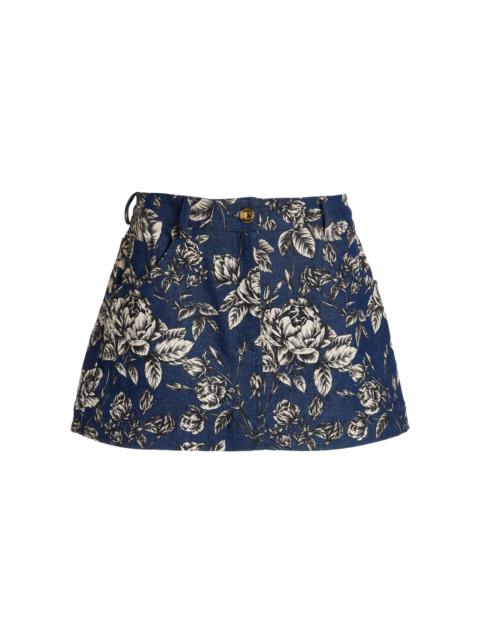 Printed Stretch-Denim Mini Skirt dark wash