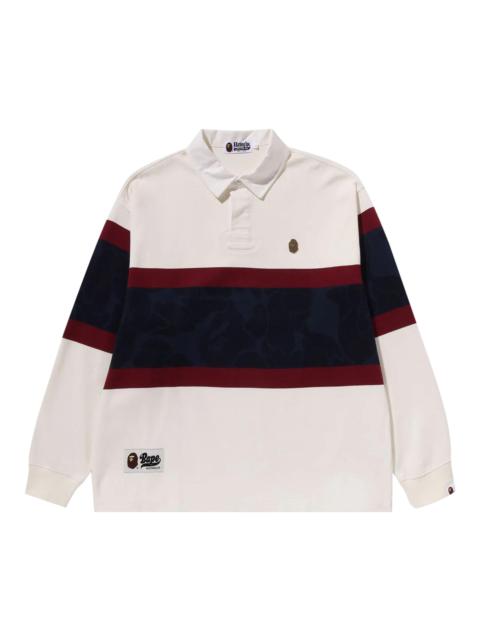 BAPE Metal One Point Long-Sleeve Color Blocking Rugby Polo 'Ivory'