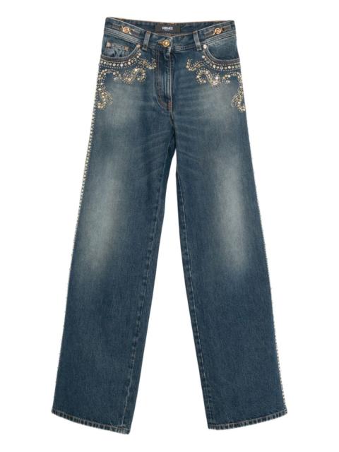 VERSACE stud-embroidered straight-leg jeans