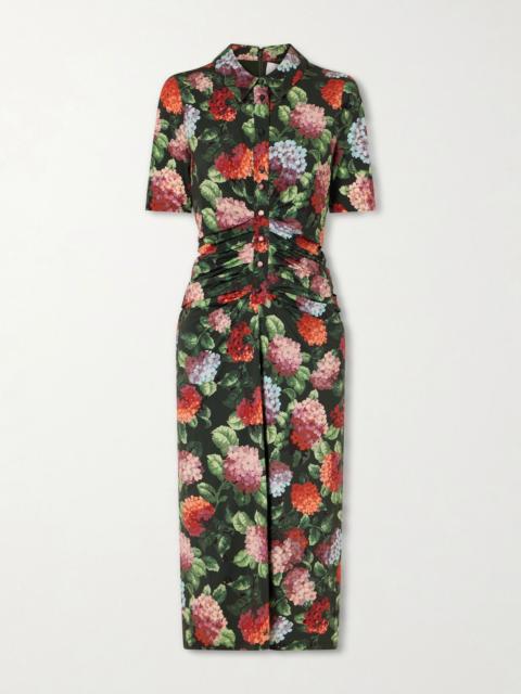 CAROLINA HERRERA Floral-print ruched jersey midi dress Multi