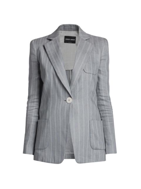 GIORGIO ARMANI Women's Striped Linen-Blend Jacket - Grey Blue