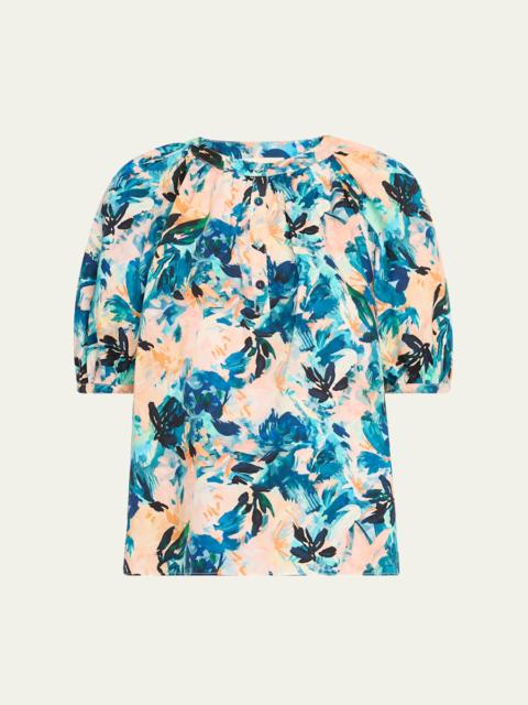 ULLA JOHNSON Vienne Floral Puff-Sleeve Blouse