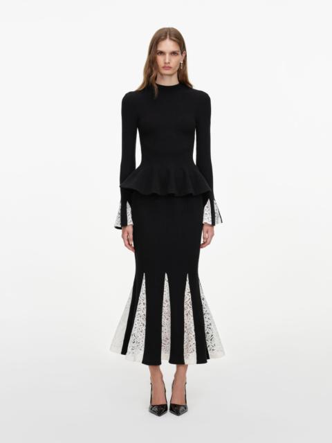 self-portrait Black Lace Insert Knit Midi Dress